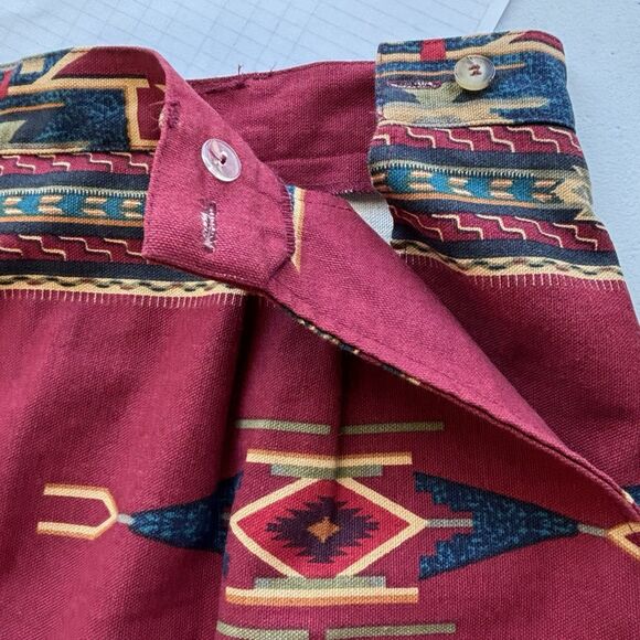 ON THE VERGE Vintage 90s Maxi Skirt Southwest Print On Red USA Made - Picture 5 of 11